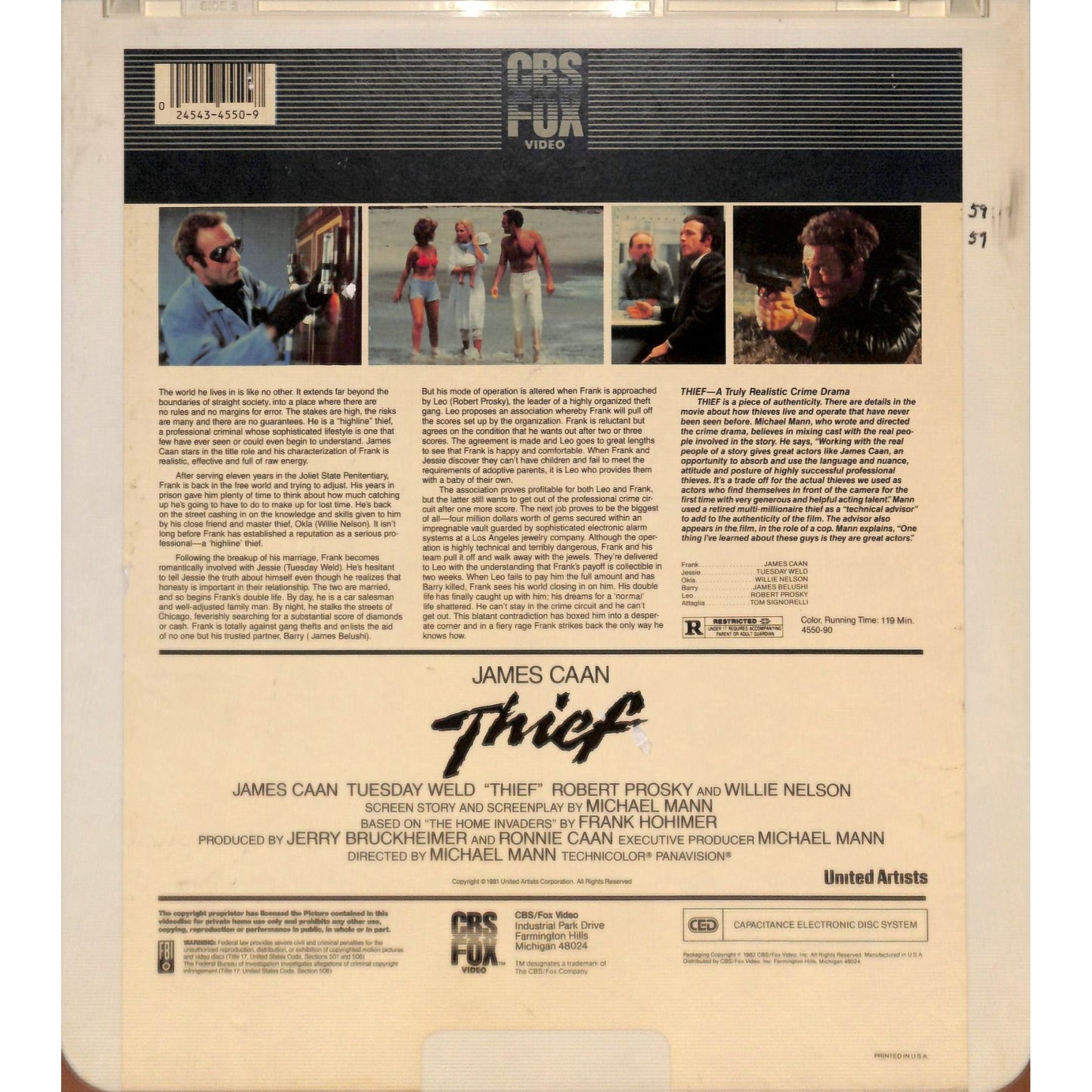 Thief (1981) Vintage CED RCA SelectaVision Videodisc TESTED WORKING