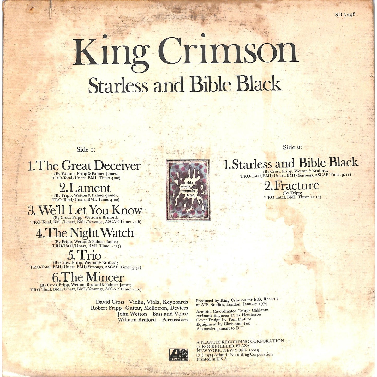 King Crimson - Starless and Bible Black (1974) Vinyl Record SD 7298