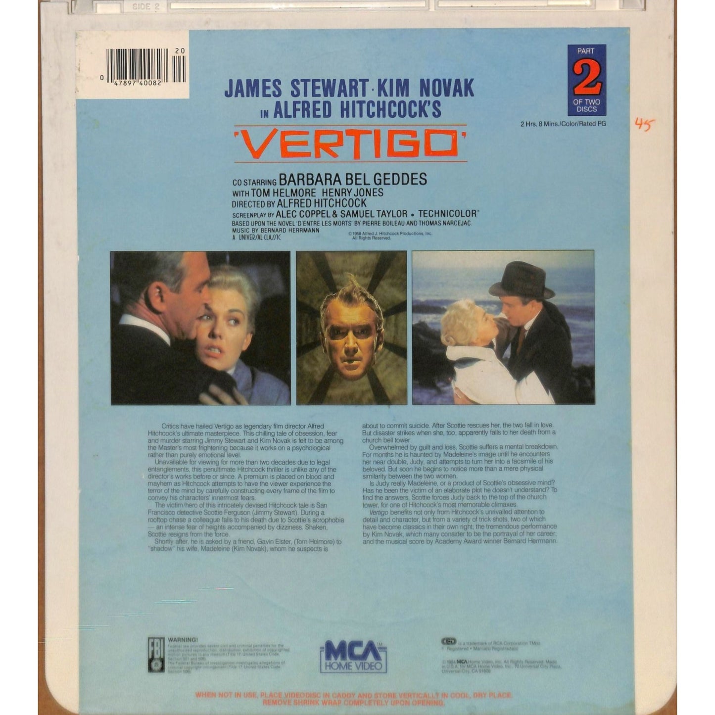 Vertigo Part 1&2 (1958) Vintage CED RCA SelectaVision Videodisc TESTED WORKING
