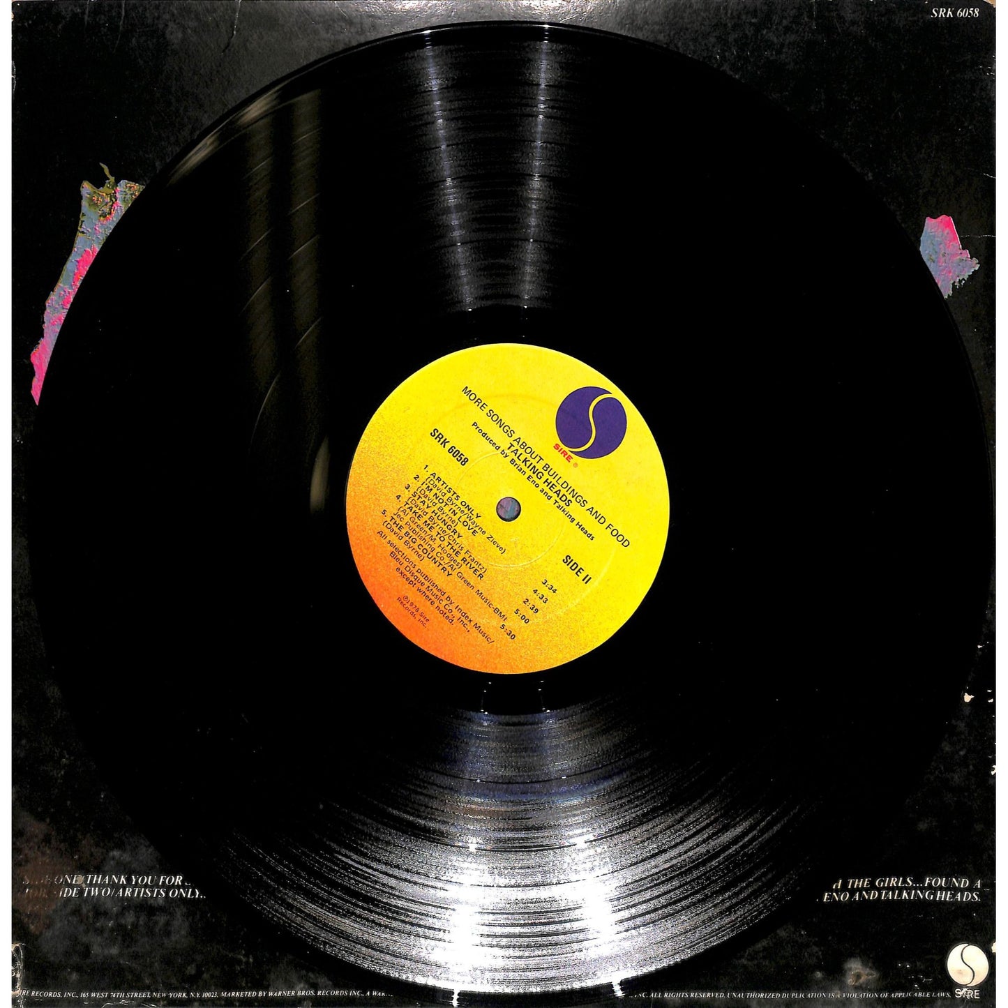 Talking Heads - More Songs About Food and Buildings Vinyl Record SRK 6058