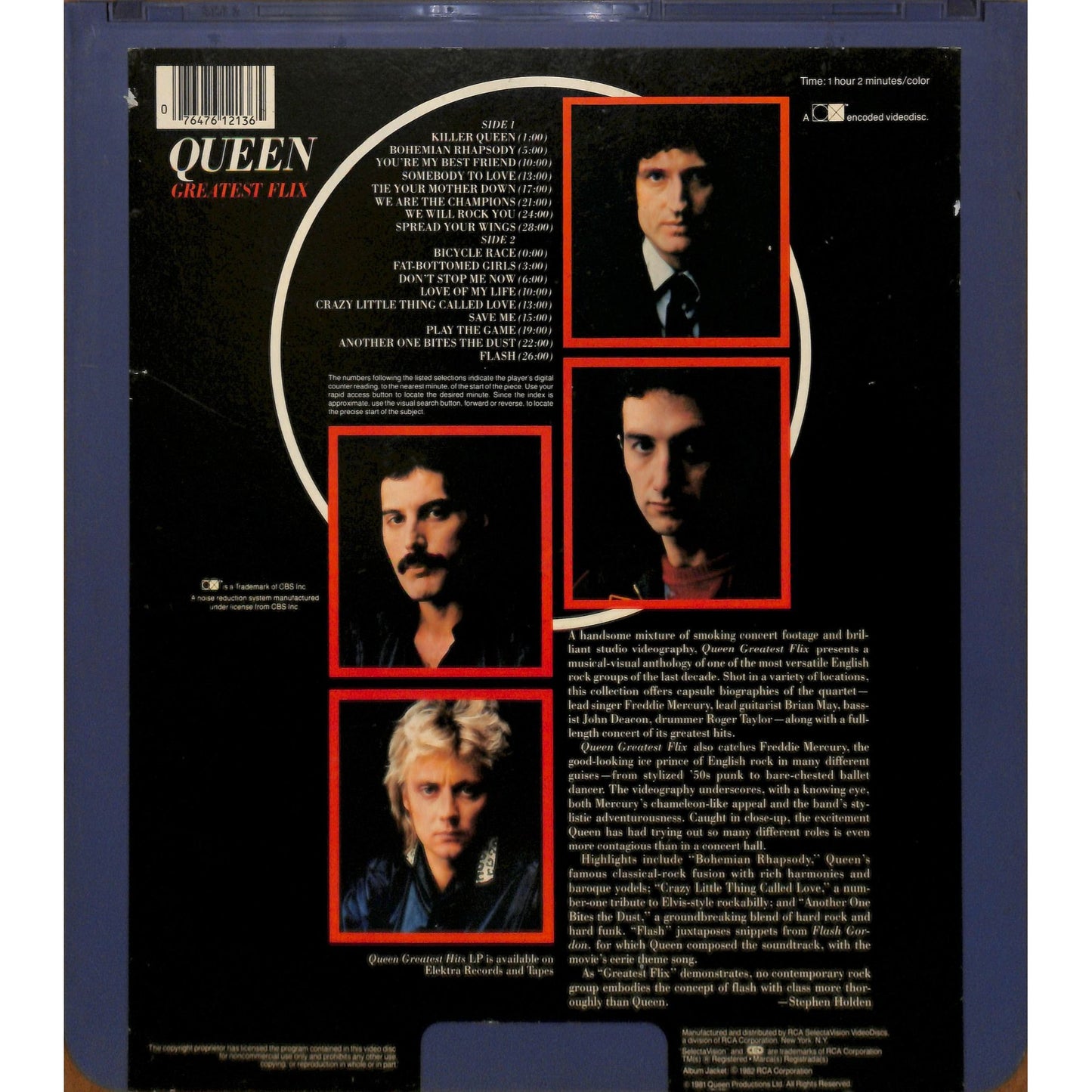 Queen's Greatest Flix (1981) Vintage CED Videodisc TESTED WORKING