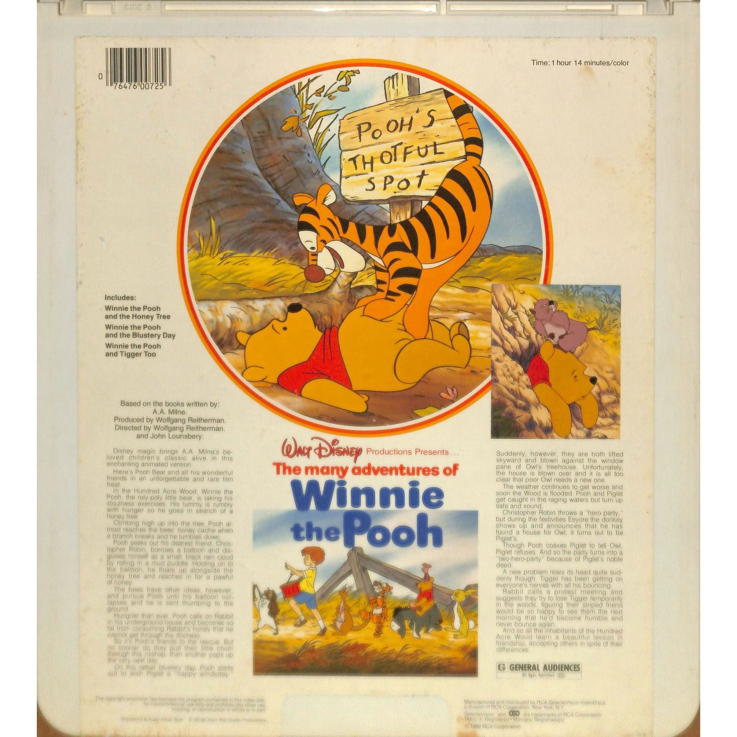 Winnie the Pooh (1982) Vintage CED RCA SelectaVision Videodisc TESTEDWORKING
