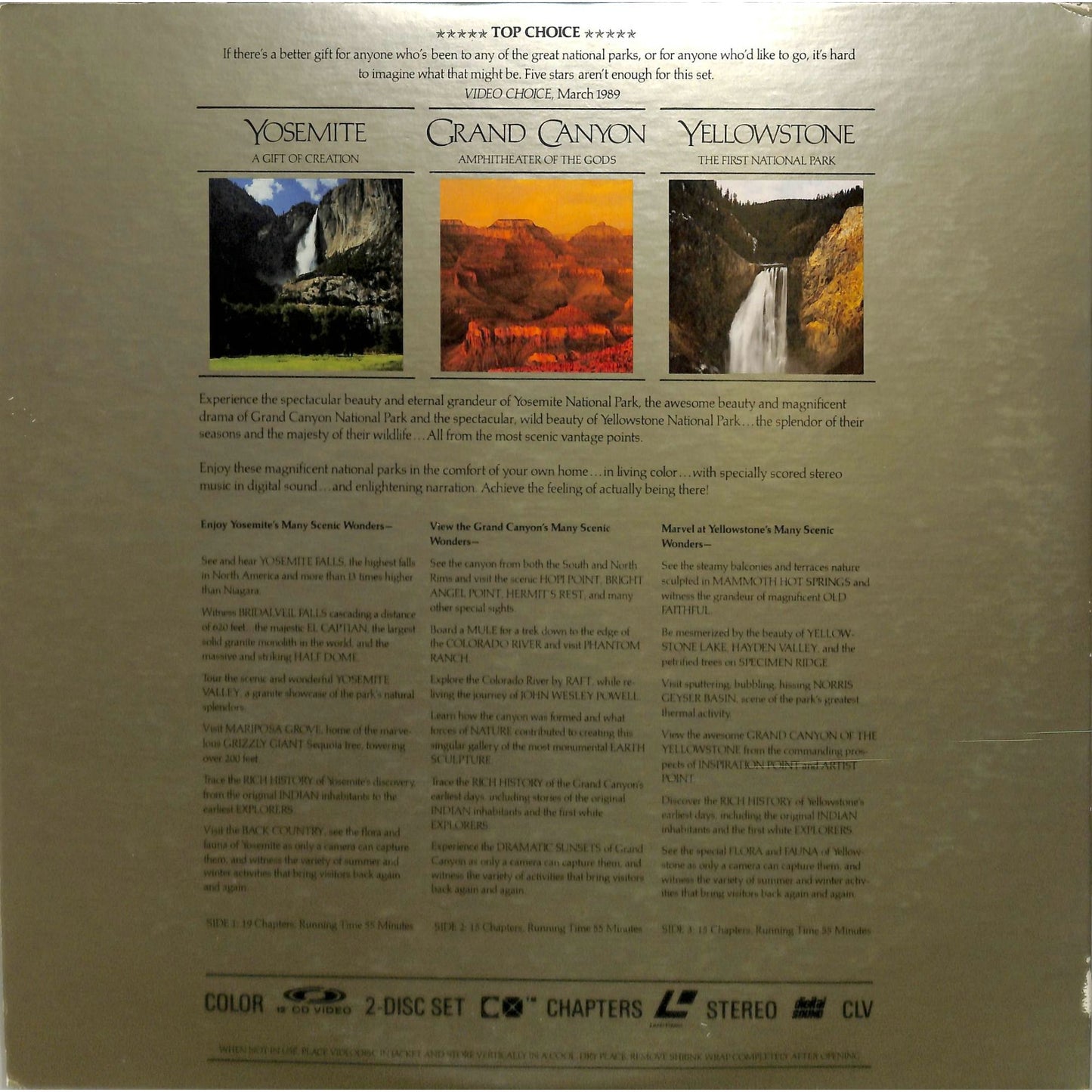 Great National Parks: Yosemite, Grand Canyon, Yellowstone (1989) Laserdisc