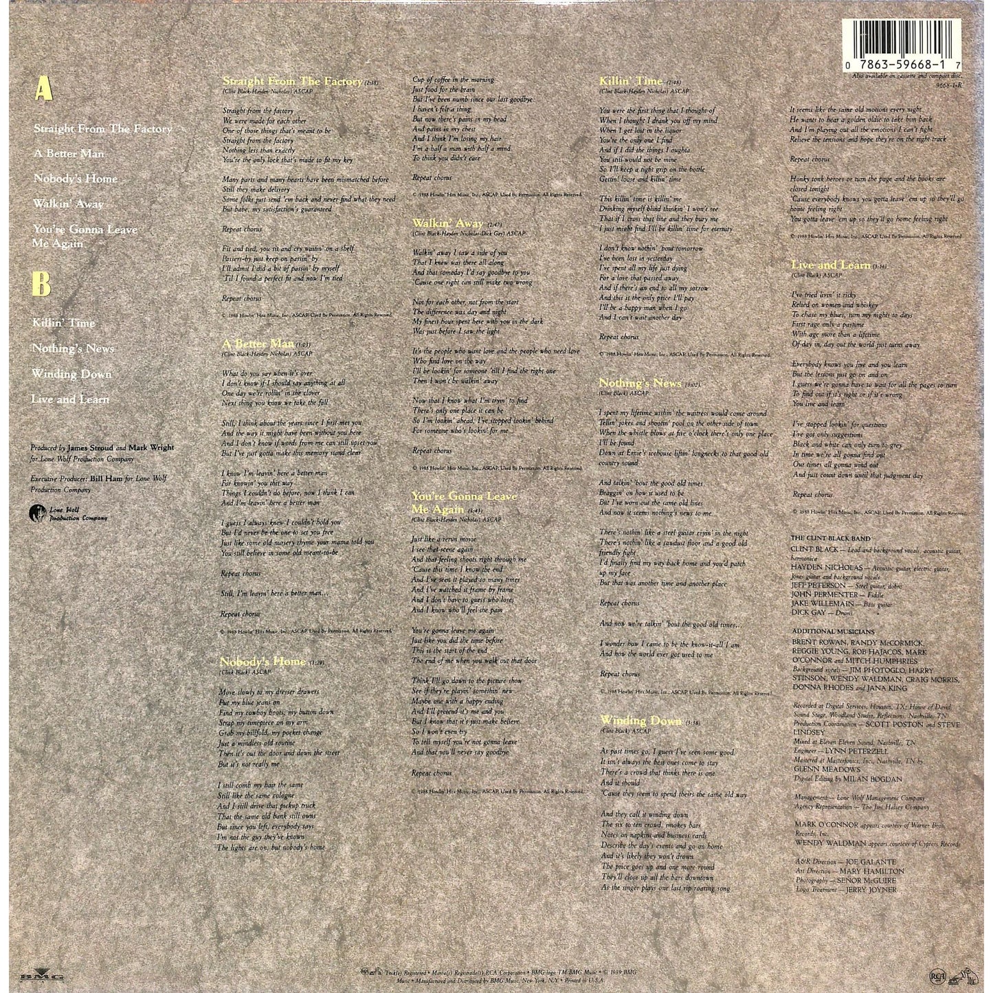Clint Black - Killin' Time Vinyl Record 9668-1-R-B