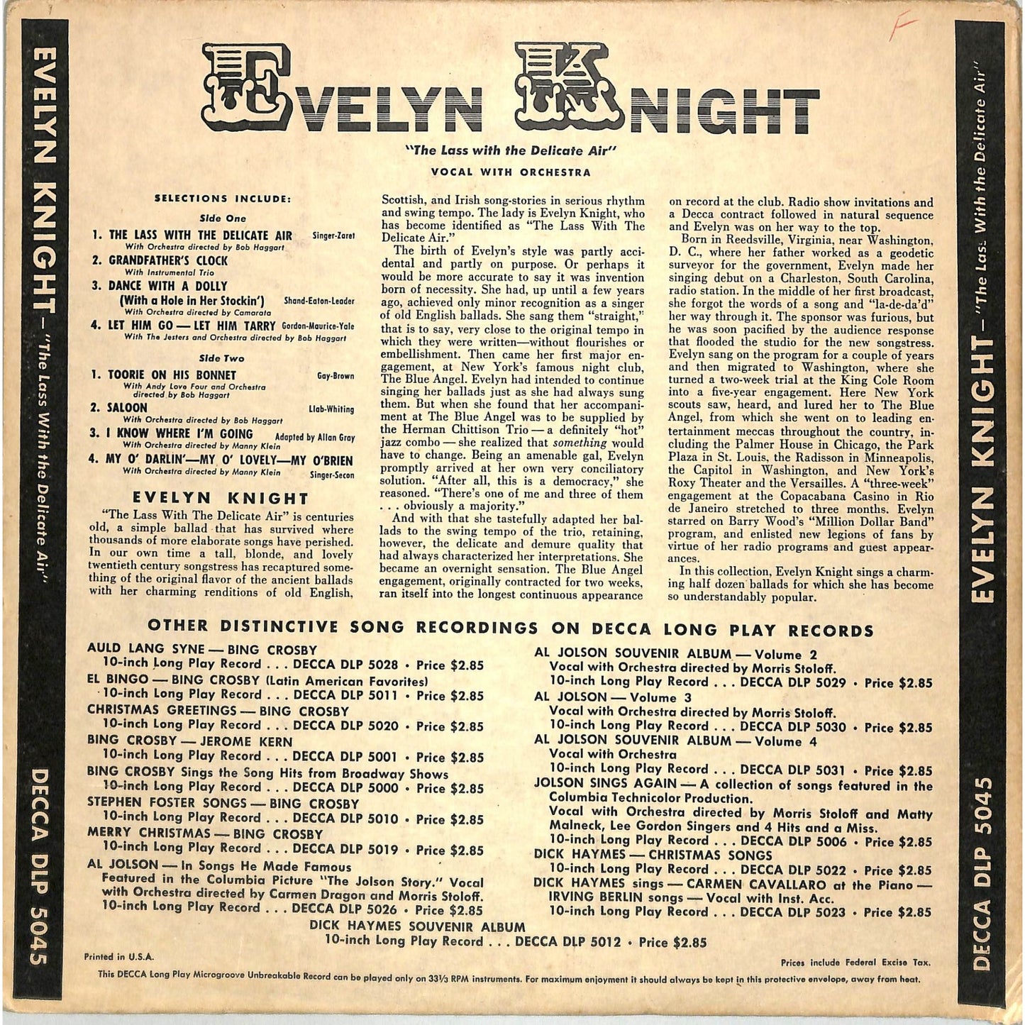 Evelyn Knight - The Lass With the Delicate Air (1949) 10" Mono Vinyl Record