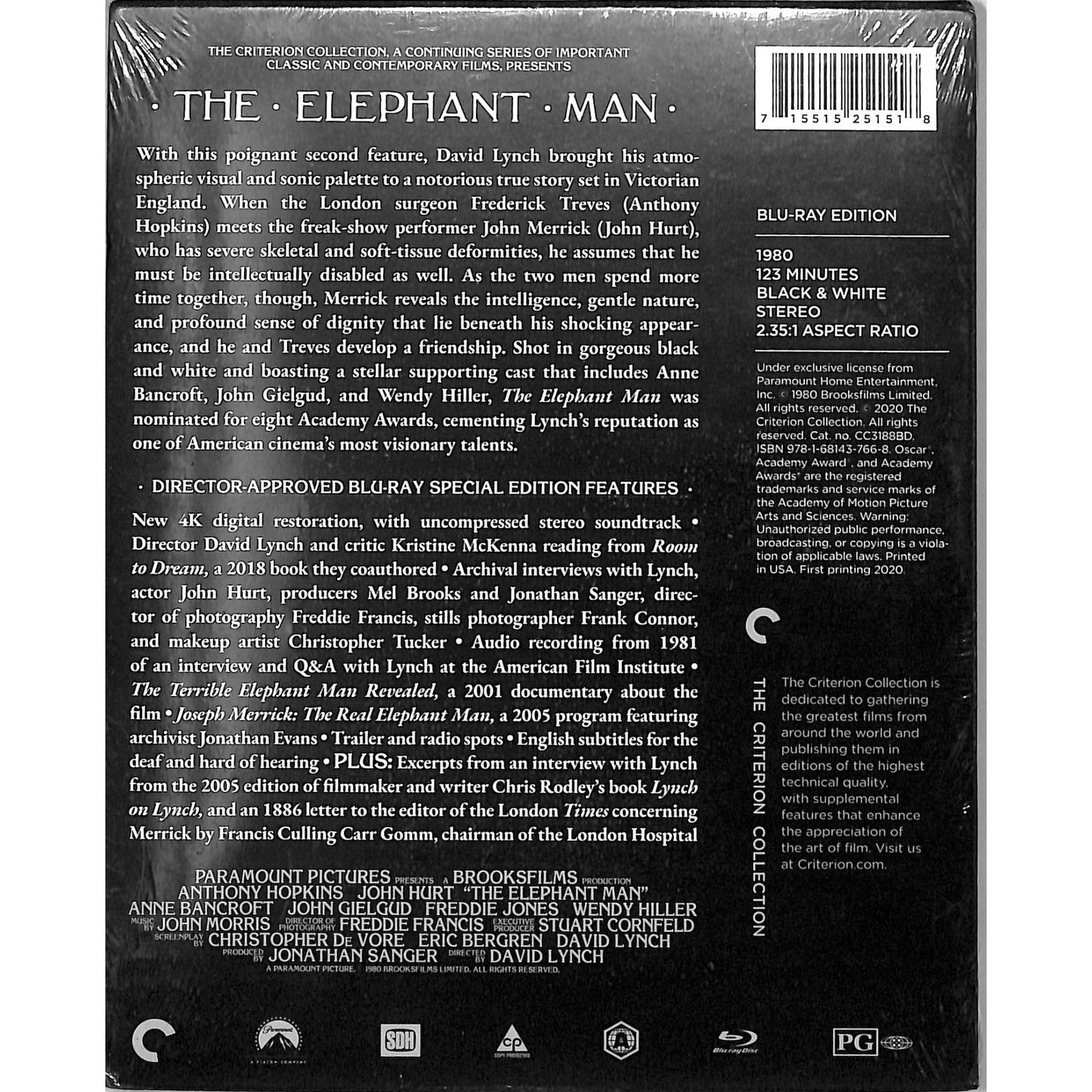 The Elephant Man (1980) The Criterion Collection Sealed Blu Ray Disc
