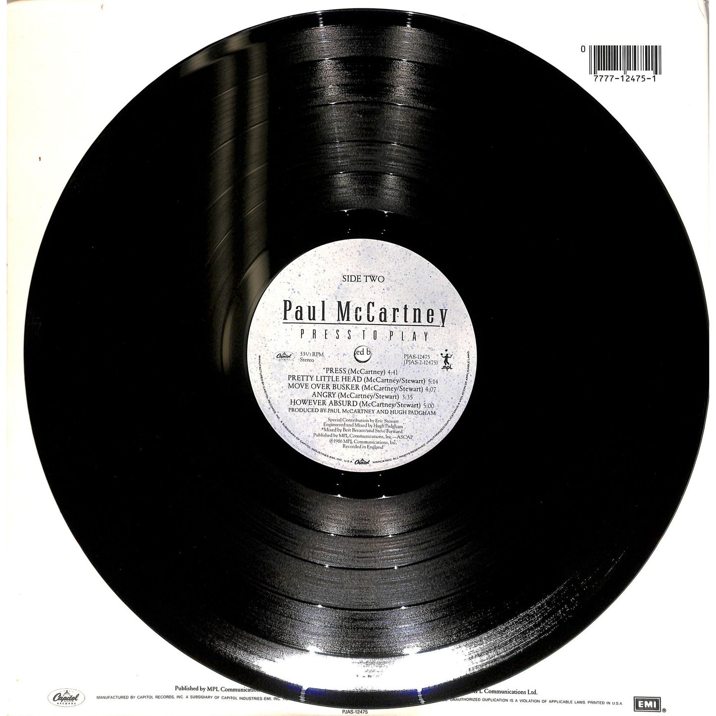 Paul McCartney - Press to Play Vinyl Record PJAS 12475