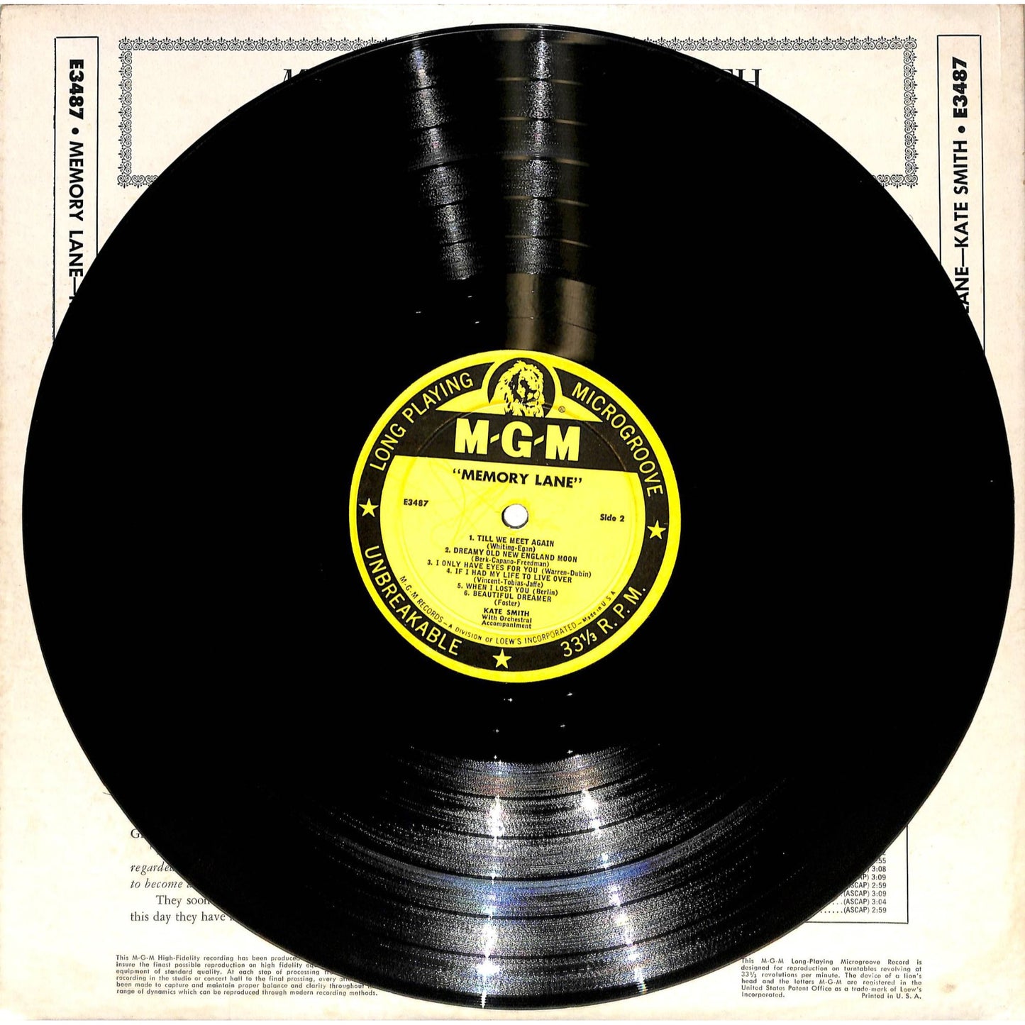 Kate Smith - Memory Lane Vinyl Record E-3487