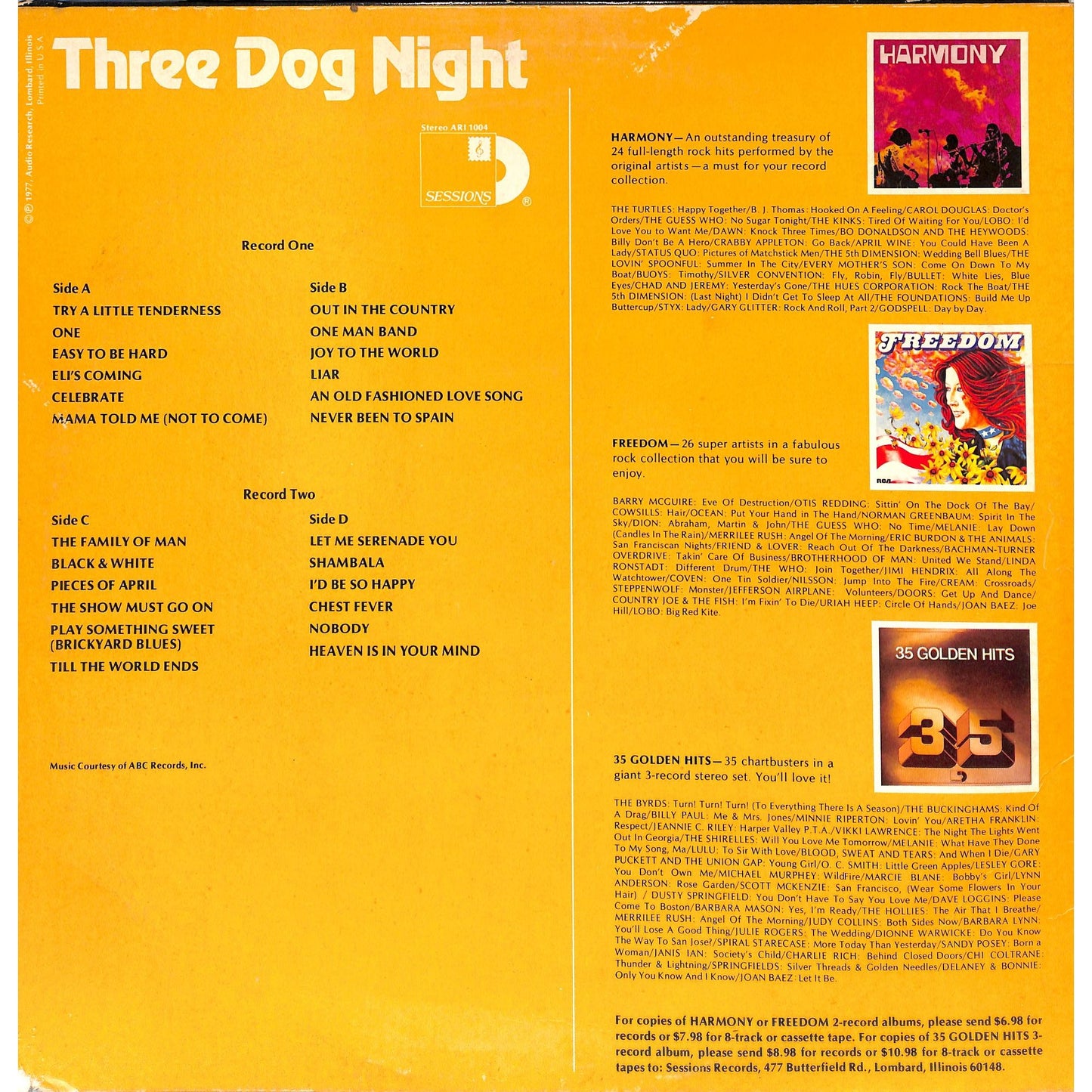 Three Dog Night Self Titled 2LP Vinyl Record ARL 1004