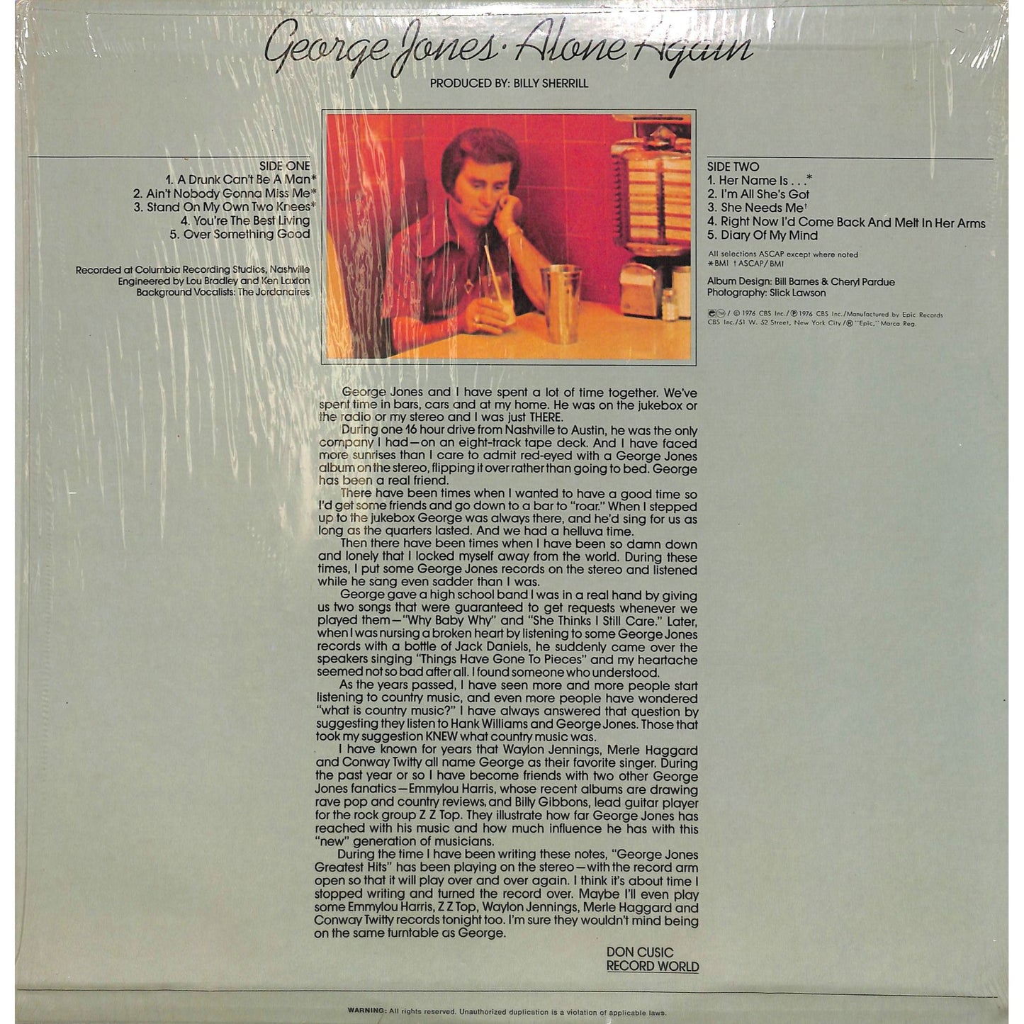 Geoge Jones - Alone Again Vinyl Record KE 34290