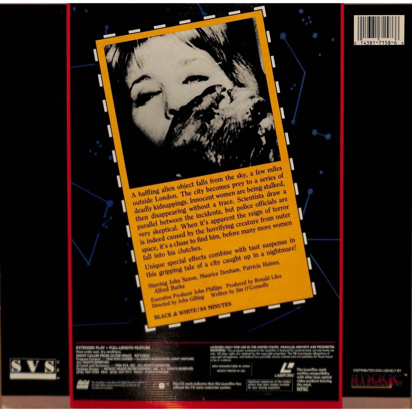 Night Caller From Outer space (1965) Laserdisc Video