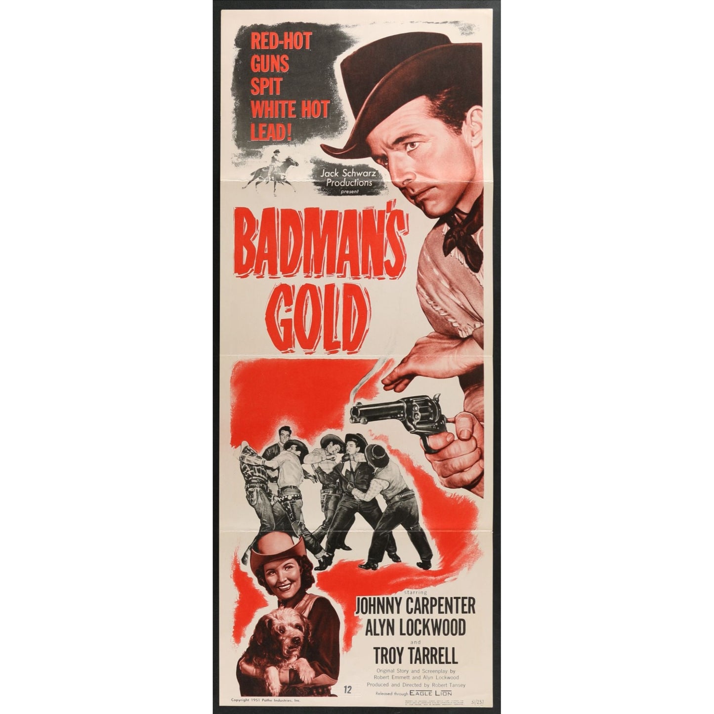 Badman's Gold (1951) Original Western Insert Movie Poster Folded 14x36