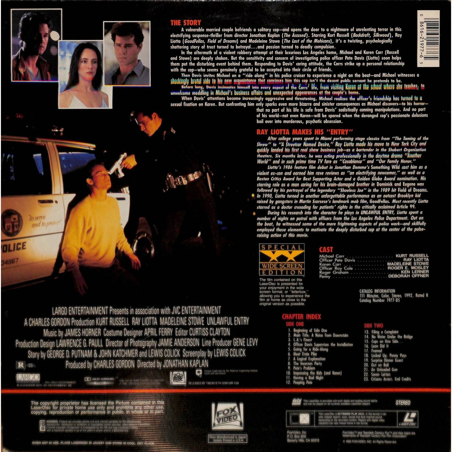 Unlawful Entry (1992) Laserdisc Video