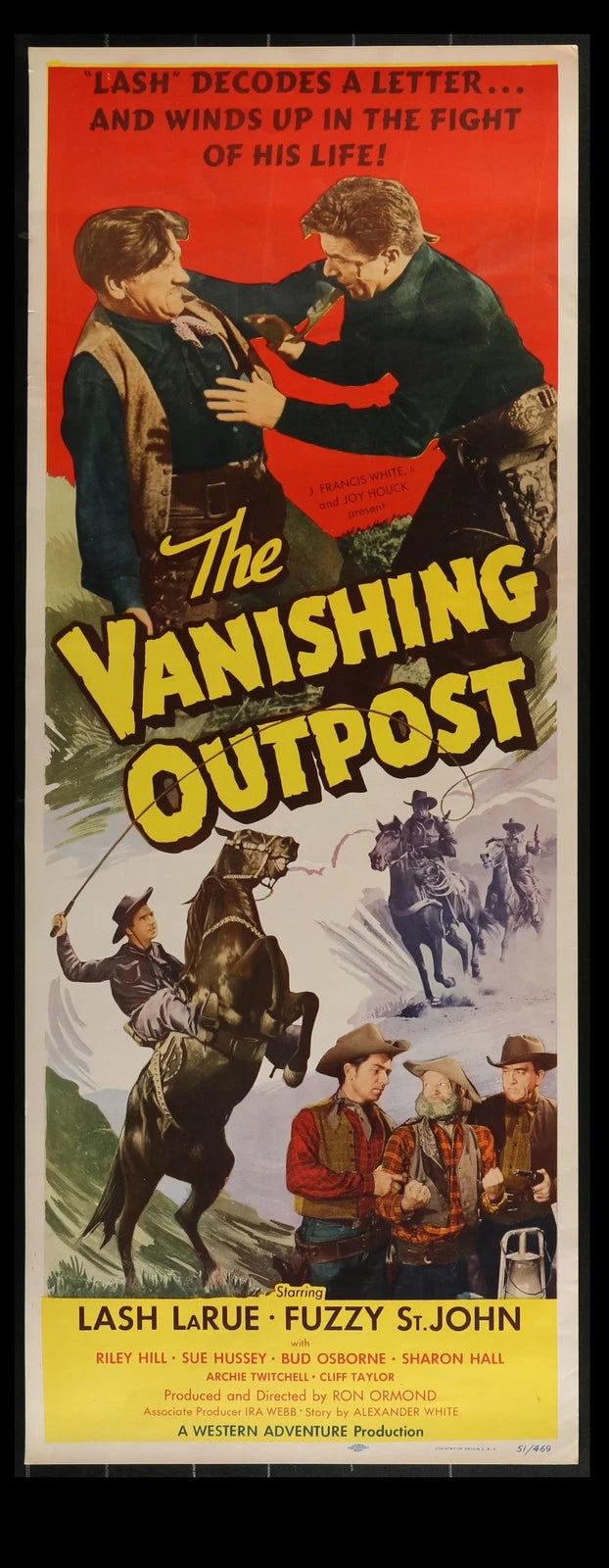 The Vanishing Outpost 1950 Original Insert Movie Poster 14x36 Lash LaRue Western
