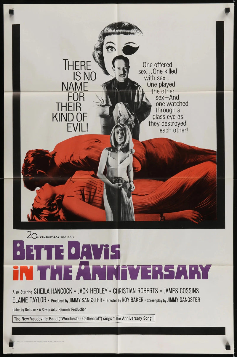 The Anniversary (1968) Original One Sheet Movie Poster Folded 27x41 Bette Davis