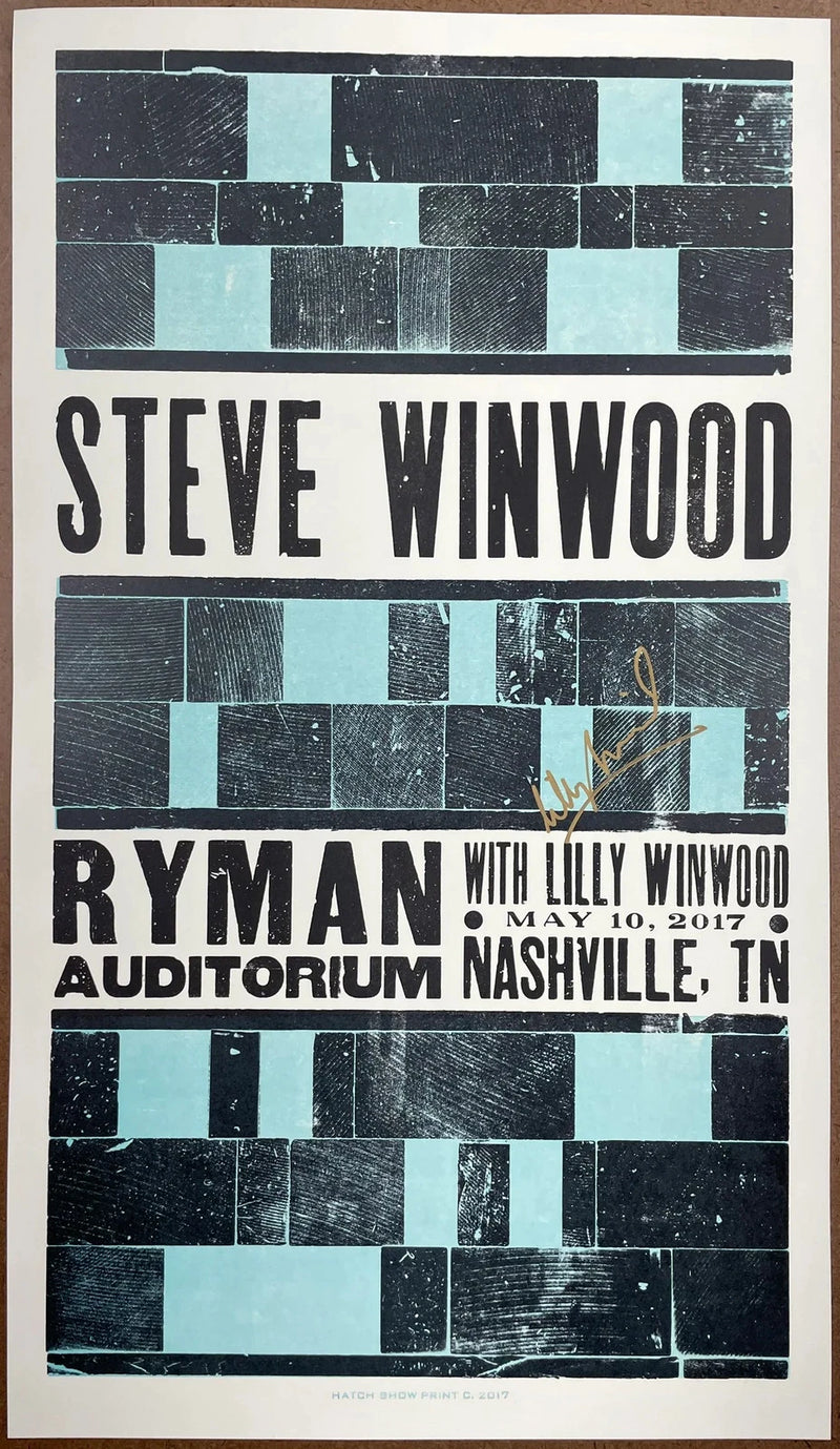 Steve Winwood Lilly Winwood Ryman Auditorium Nashville 2017 Signed Hatch Poster