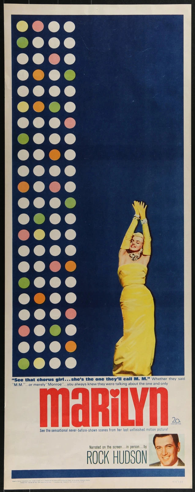 Marilyn (1963) Original Insert Movie Poster 14x36 Marilyn Monroe Rock Hudson