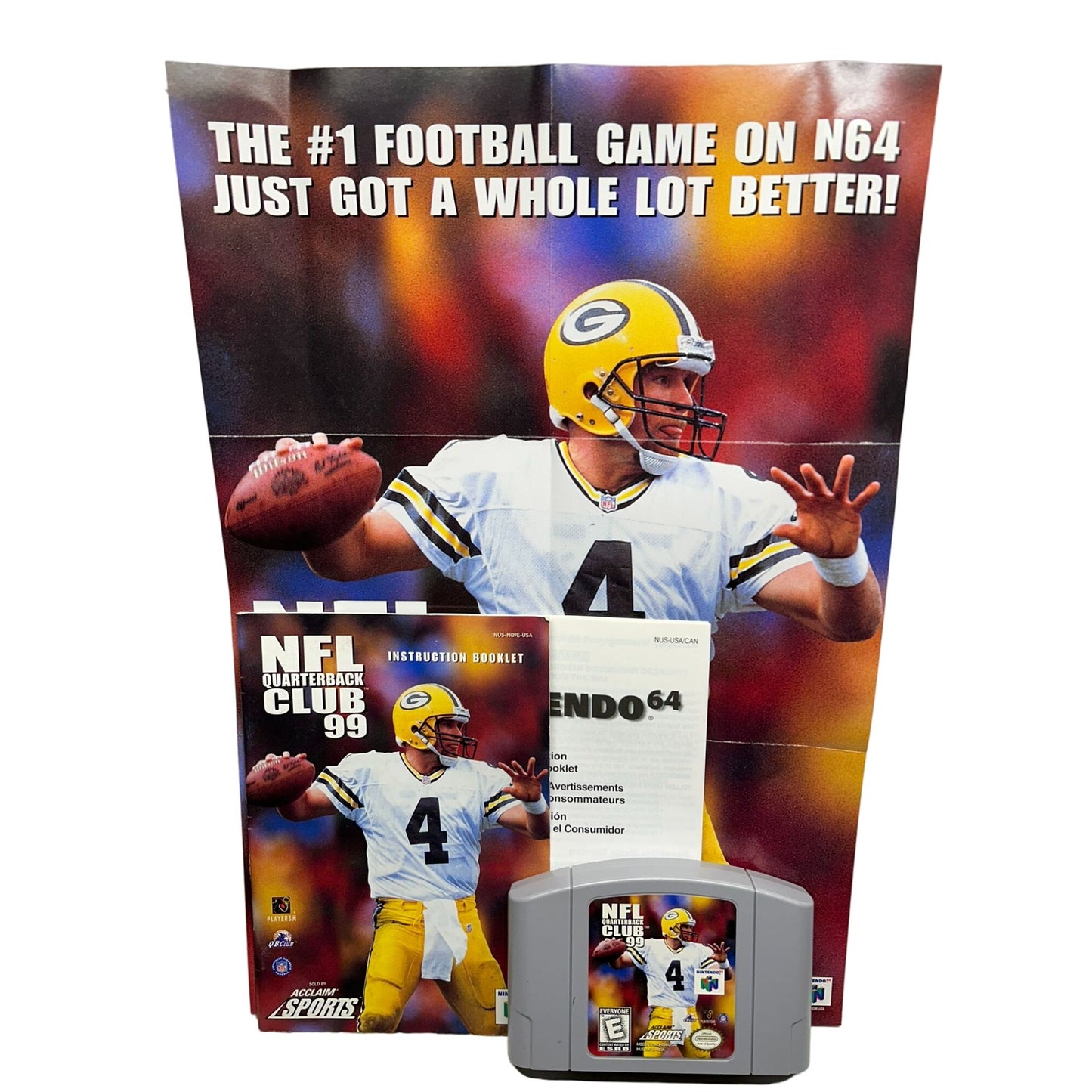 NFL Quarterback Club 99 (Nintendo 64, 1998) COMPLETE CIB Poster TESTED WORKING