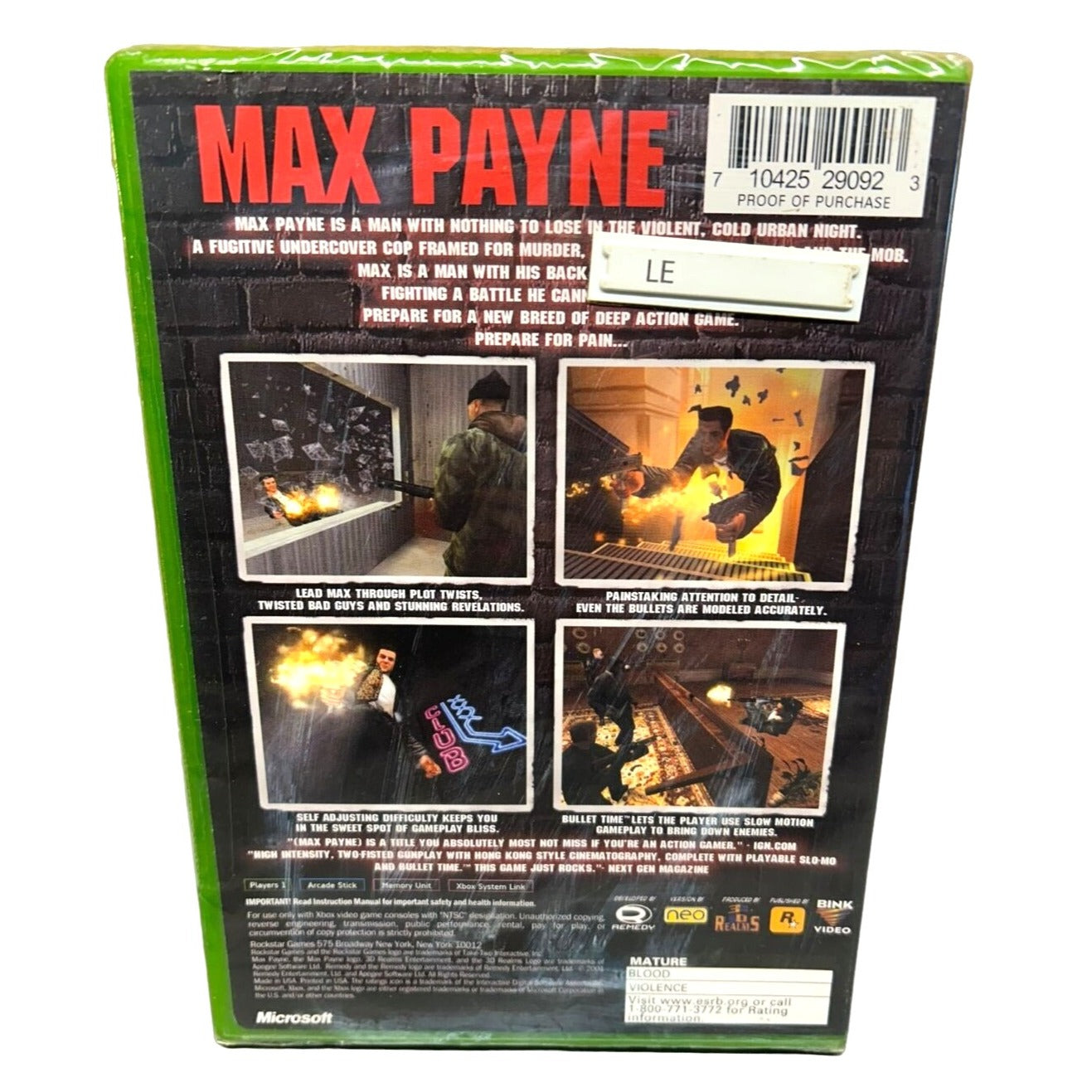 Max Payne XBox Rockstar Games 710425290923 NEW SEALED Black Label