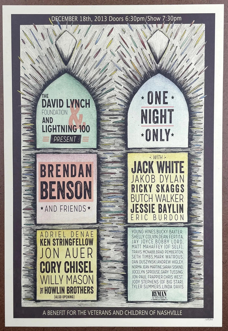 Brendan Benson & Friends 2013 Ryman Auditorium Benefit Poster Jack White 169/300