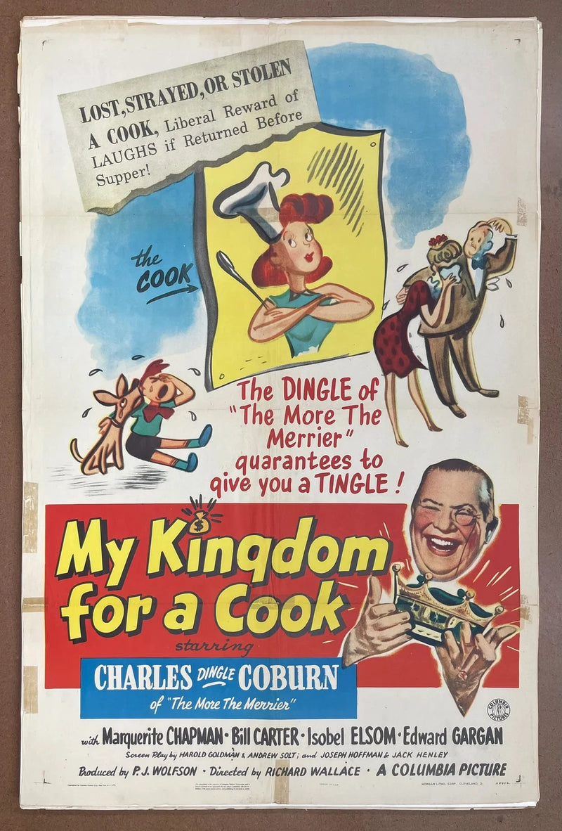 My Kingdom for a Cook 1943 Original US Folded Charles Coburn Comedy Poster