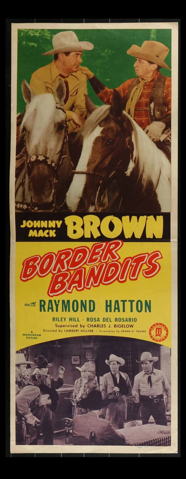 Border Bandits 1946 Original Insert Movie Poster 14x36 Johnny Mack Brown Western