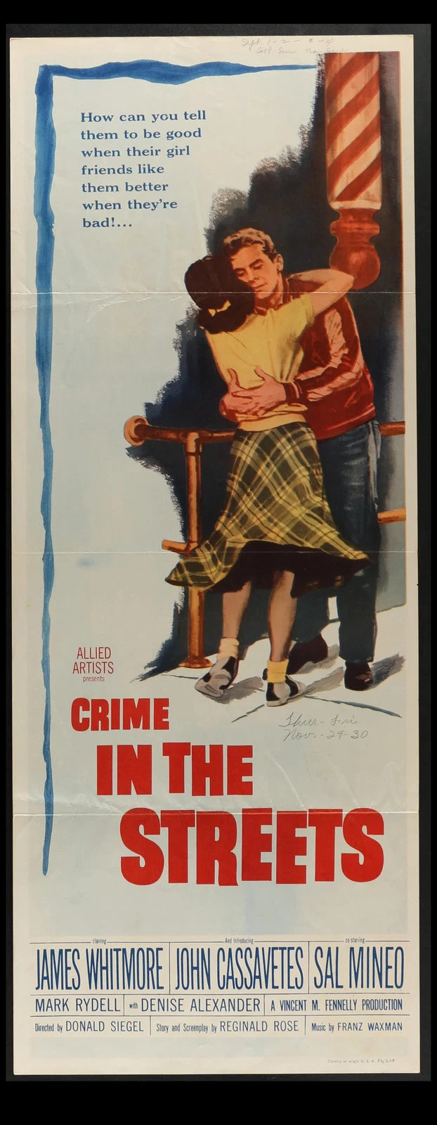 Crime in the Streets (1956) Original Insert Movie Poster Folded 14x36