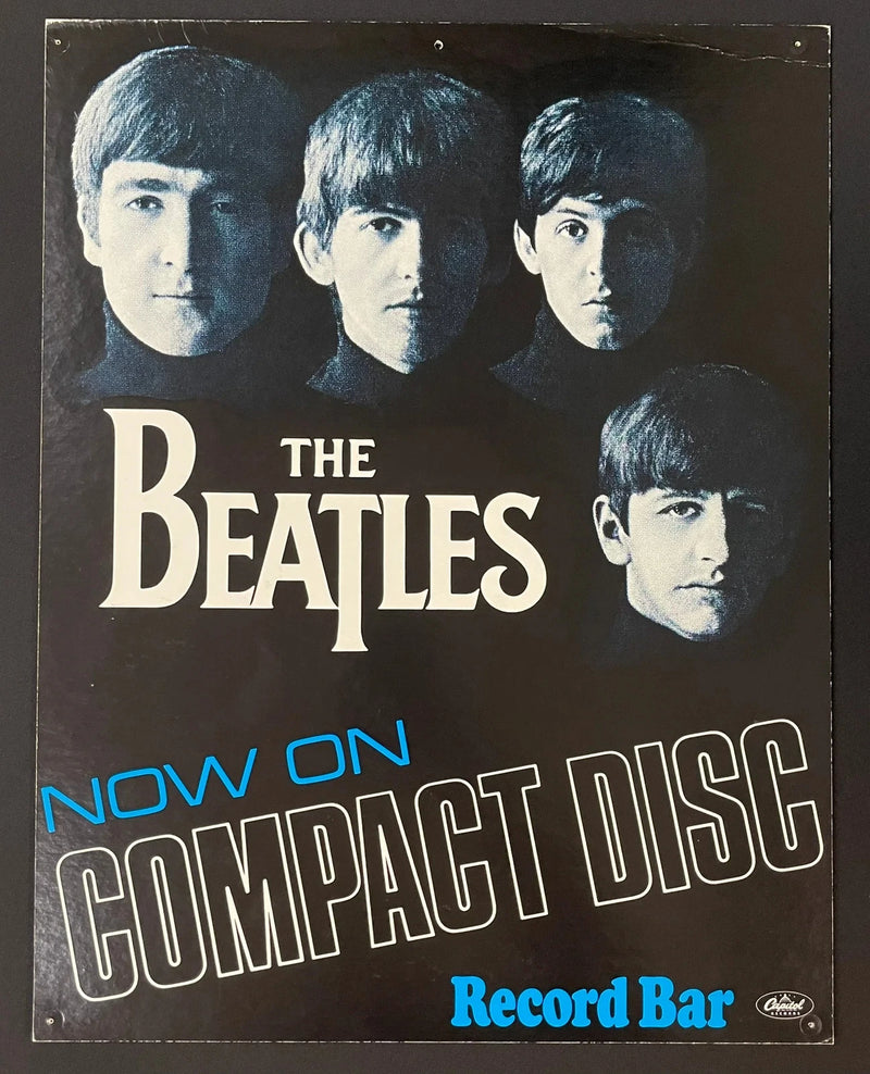 The Beatles Compact Disc Record Bar Promo Poster 1987 Double Sided 14x18 Rare