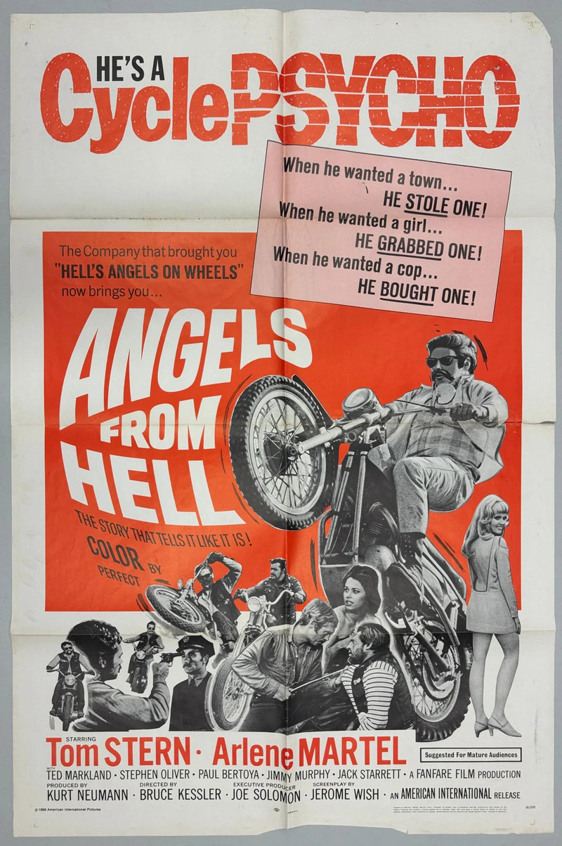 Angels from Hell (1968) Original Movie Poster 27x41 Tom Stern Biker Film