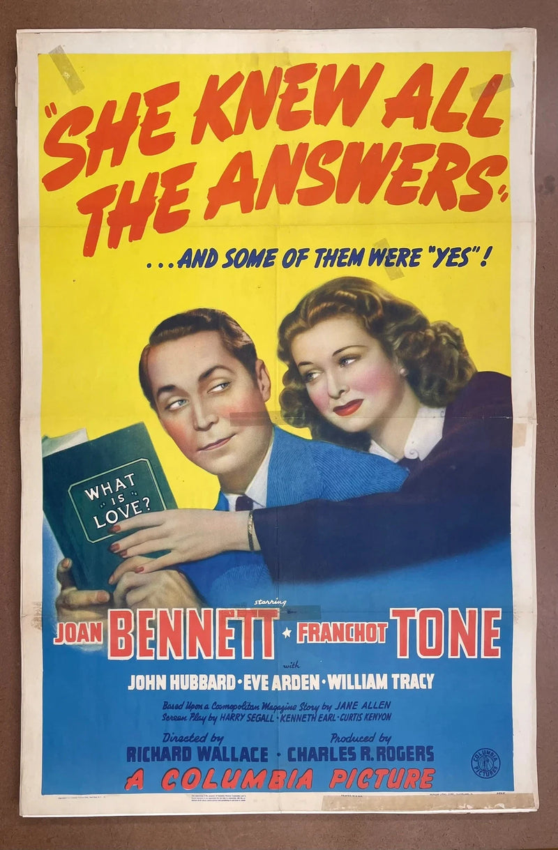 She Knew All the Answers 1941 27x41 Original Movie Poster Bennett Tone Eve Arden