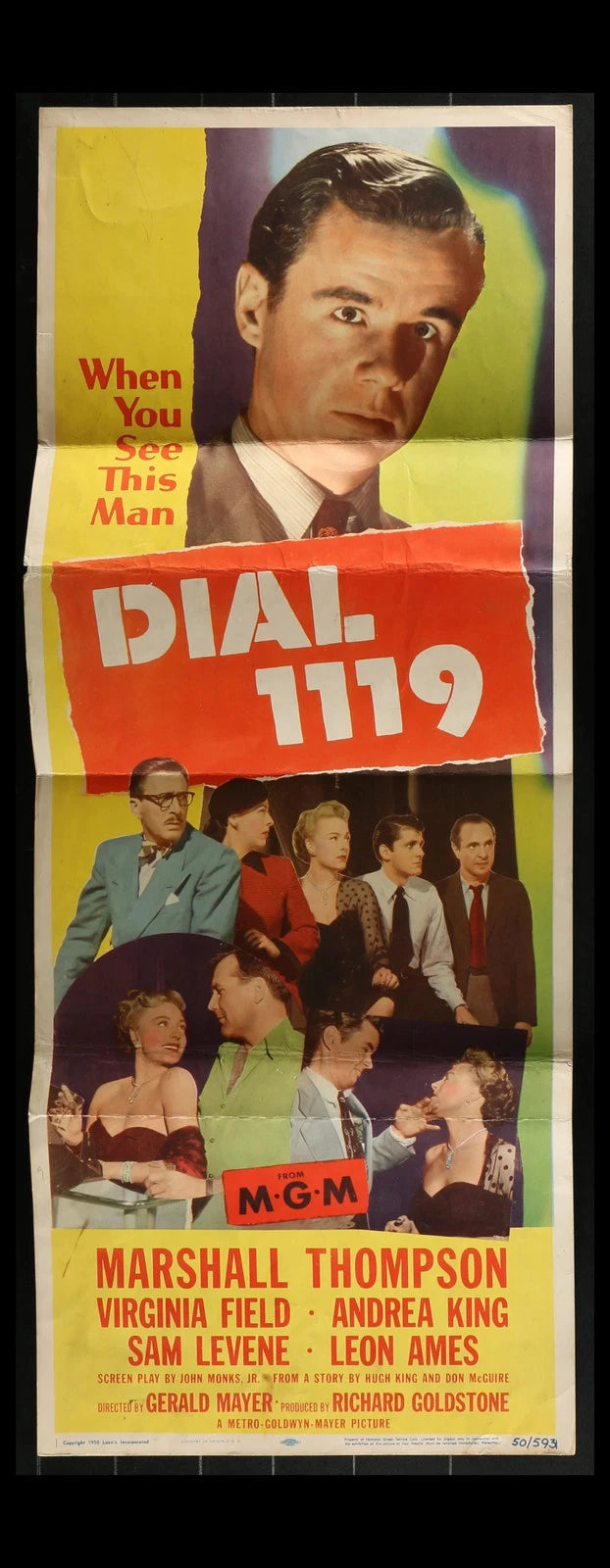 Dial 1119 (1950) Original Movie Poster Insert 14x36 Marshall Thompson Thriller