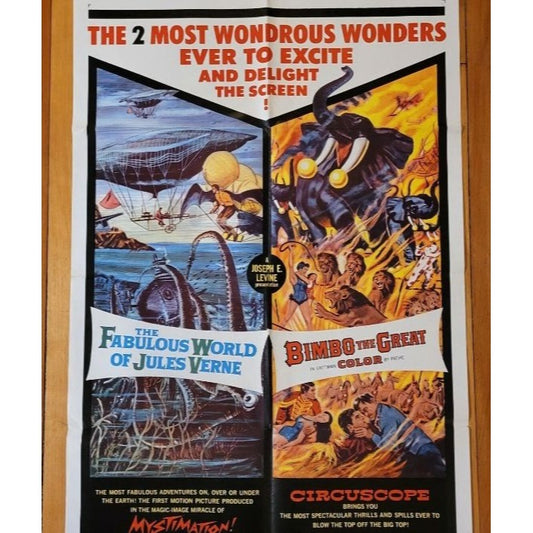 The Fabulous World of Jules Verne + Bimbo the Great (1958) 1961 Folded Poster