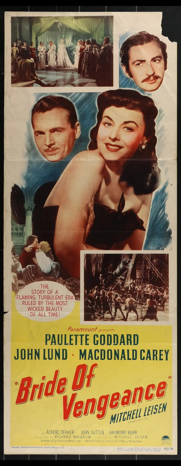 Bride of Vengeance (1949) Original Movie Poster Folded 14x36