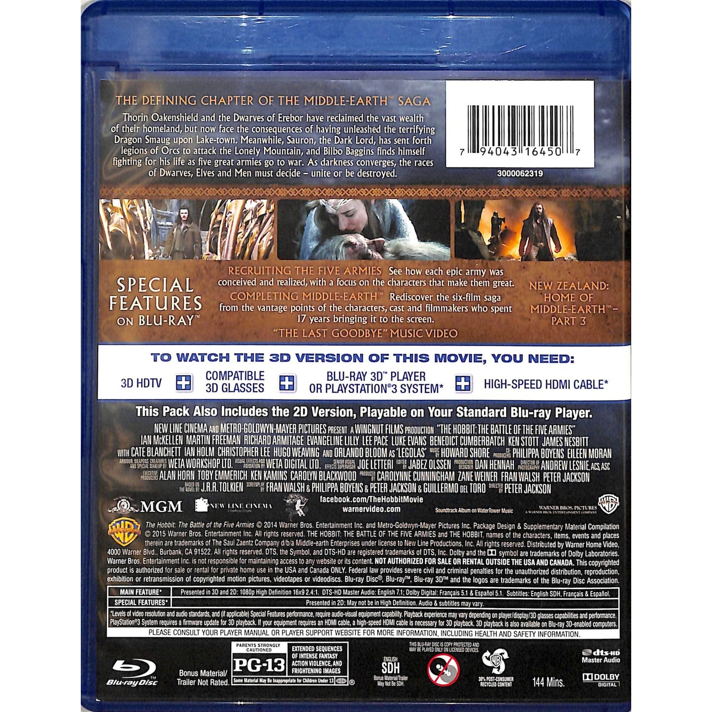 Hobbit Trilogy in 3D Blu Ray Disc