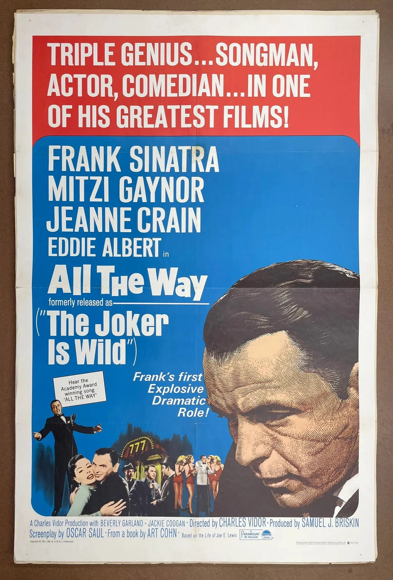 All the Way 1957 Original US One Sheet Folded Frank Sinatra Musical Drama Poster