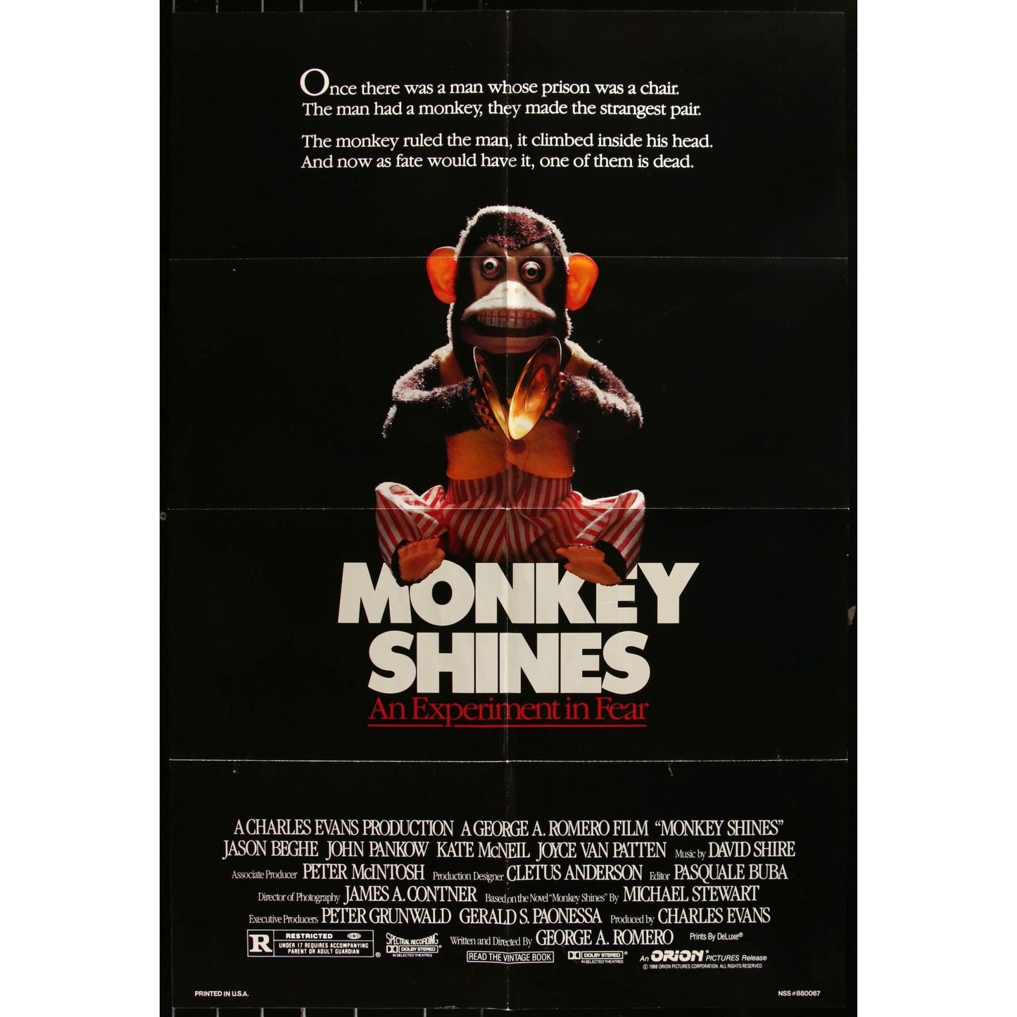 Monkey Shines (1988) Original Movie Poster 27x40 George A. Romero Horror EMP55