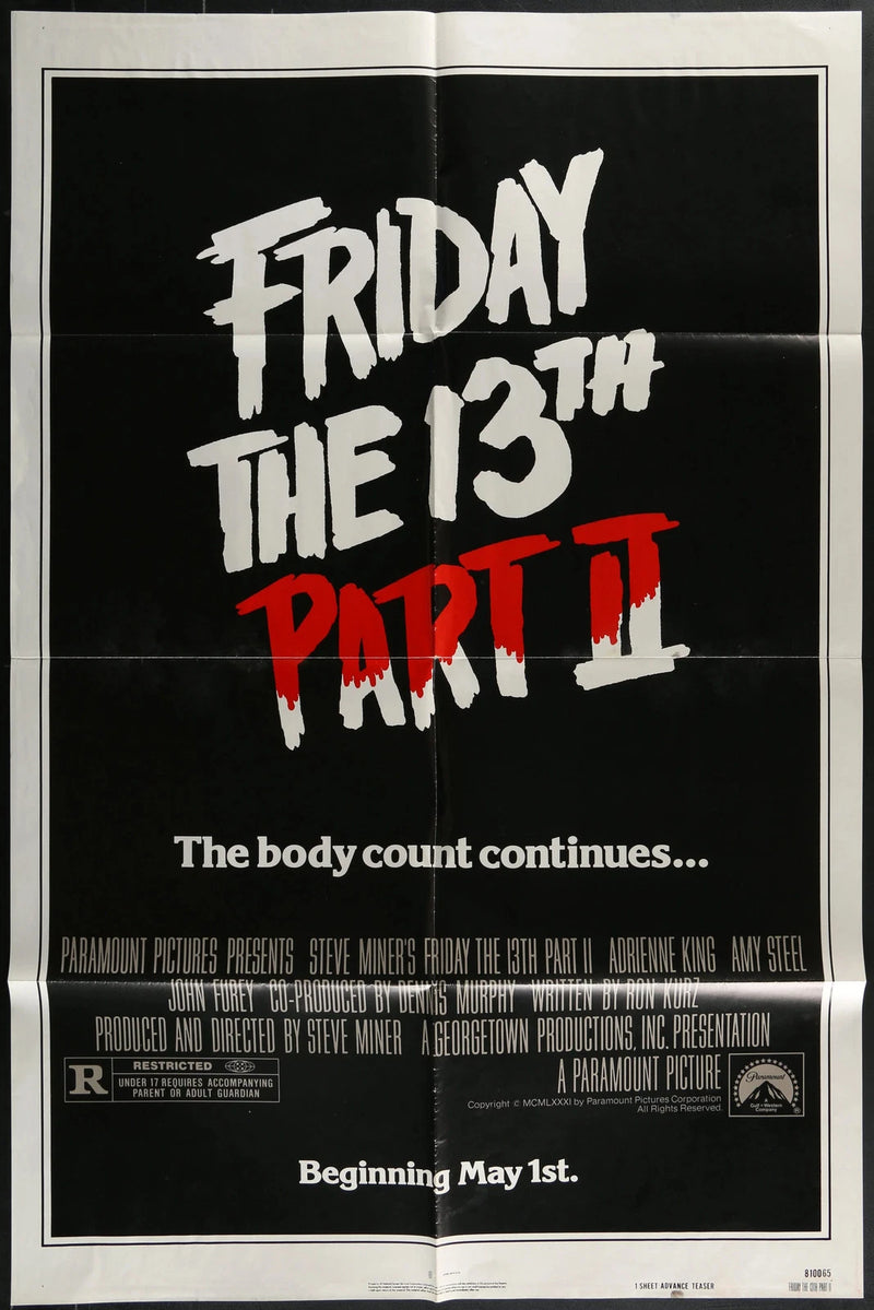 Friday the 13th Part 2 (1981) Original Advance Teaser Horror Poster Folded 27x41