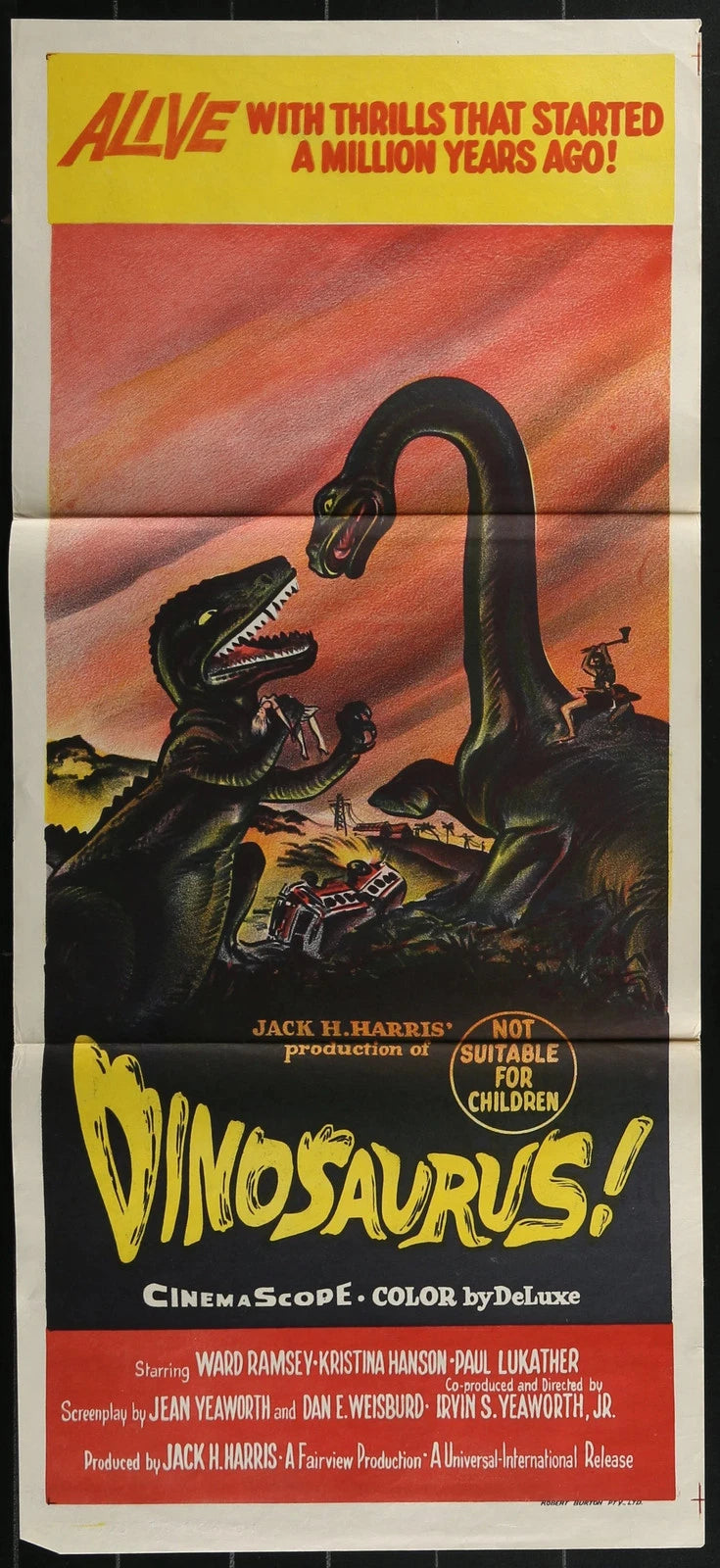 Dinosaurus! (1960) Australian Daybill Movie Poster Folded 14x30 Sci-Fi Horror