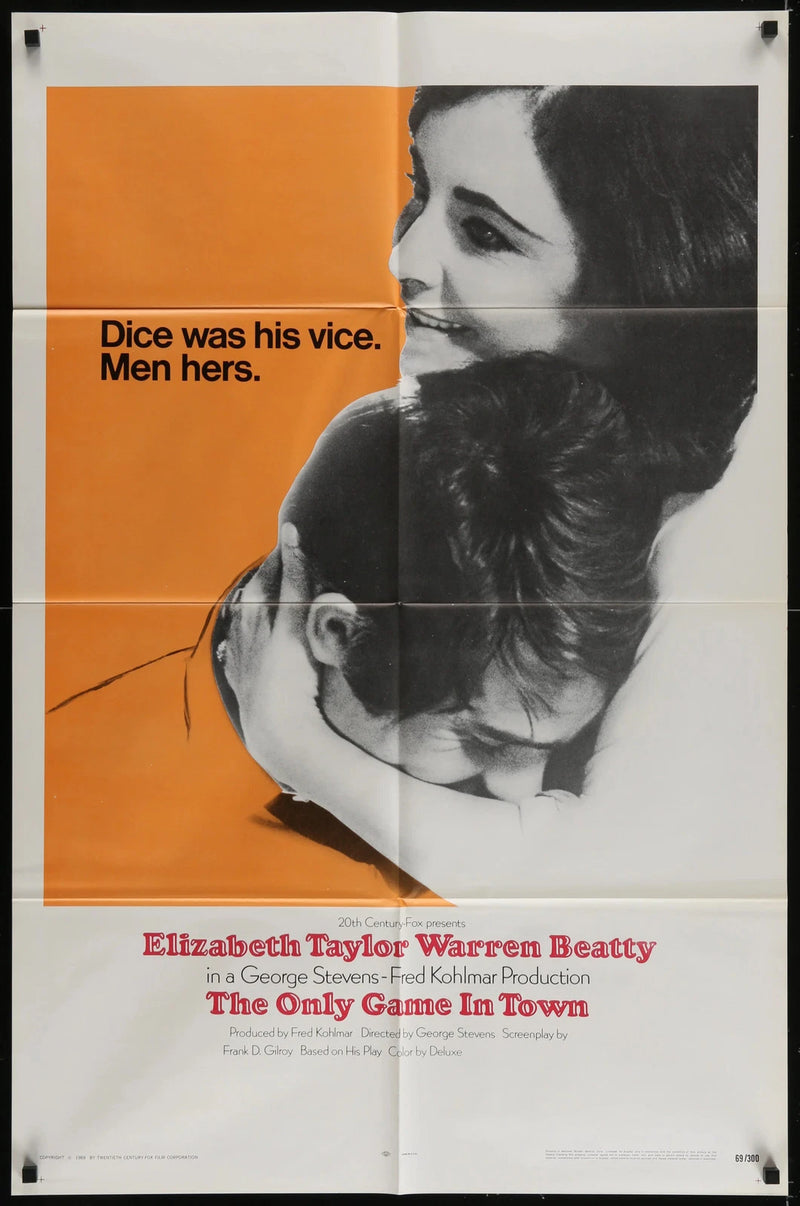 The Only Game in Town (1970) Original Movie Poster Folded 27x41 Elizabeth Taylor