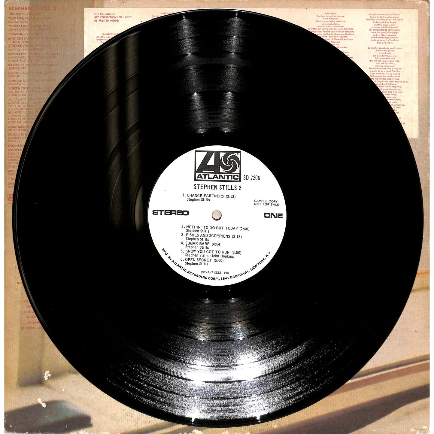 Stephen Stills 2 Promo Vinyl Record SD 7206