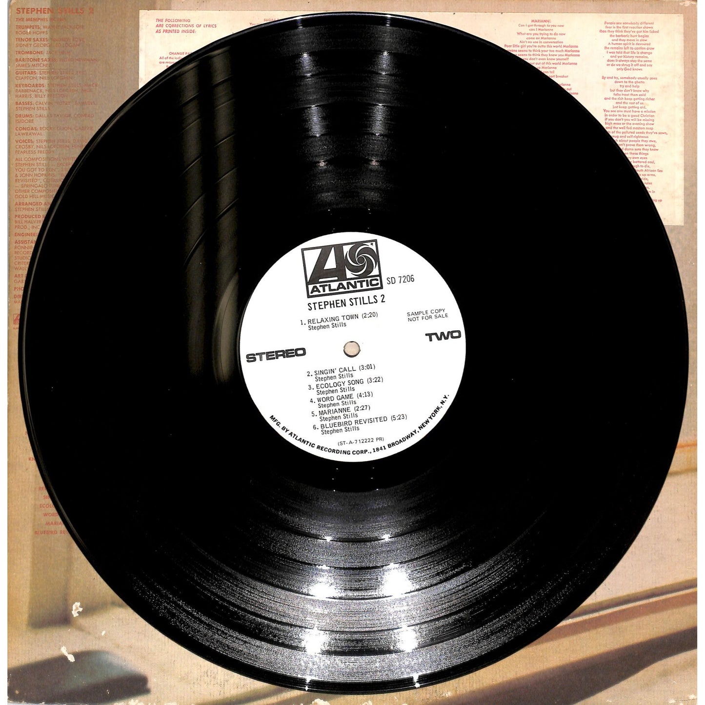 Stephen Stills 2 Promo Vinyl Record SD 7206