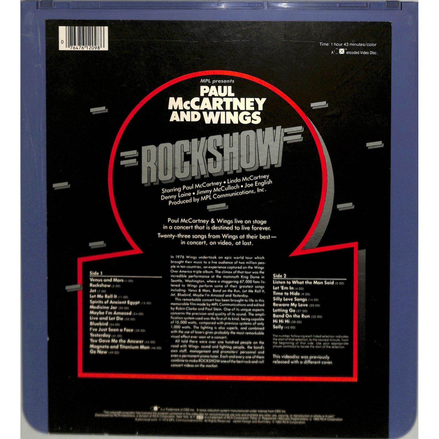 Rockshow (1980) Variant Cover Vintage CED Videodisc