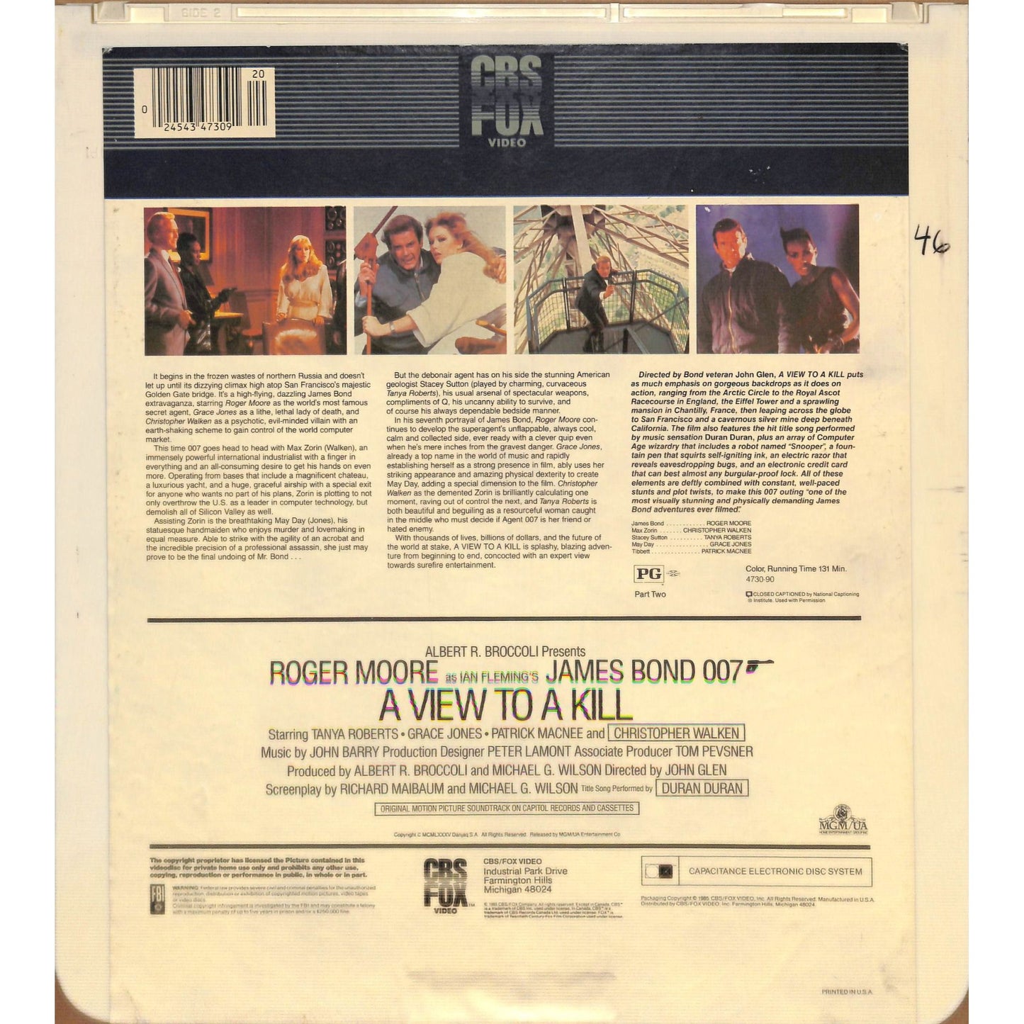 A View to a Kill Parts 1 & 2 (1985) Vintage CED Videodisc TESTED WORKING
