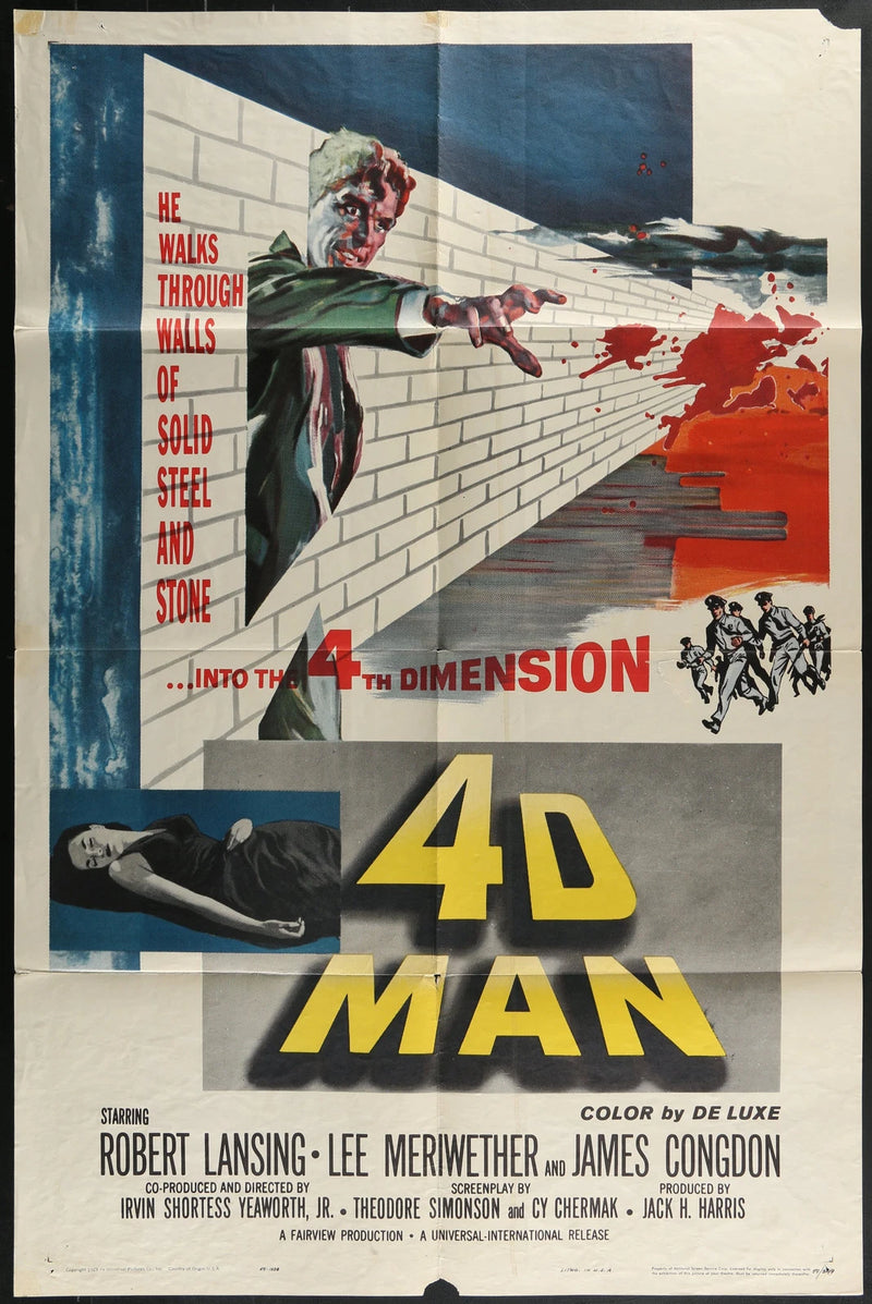 4D Man (1959) Original One Sheet Sci-Fi Horror Poster 27x41 Robert Lansing