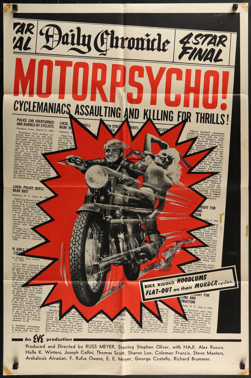Motorpsycho! (1965) Original One Sheet Movie Poster 27x41 Russ Meyer