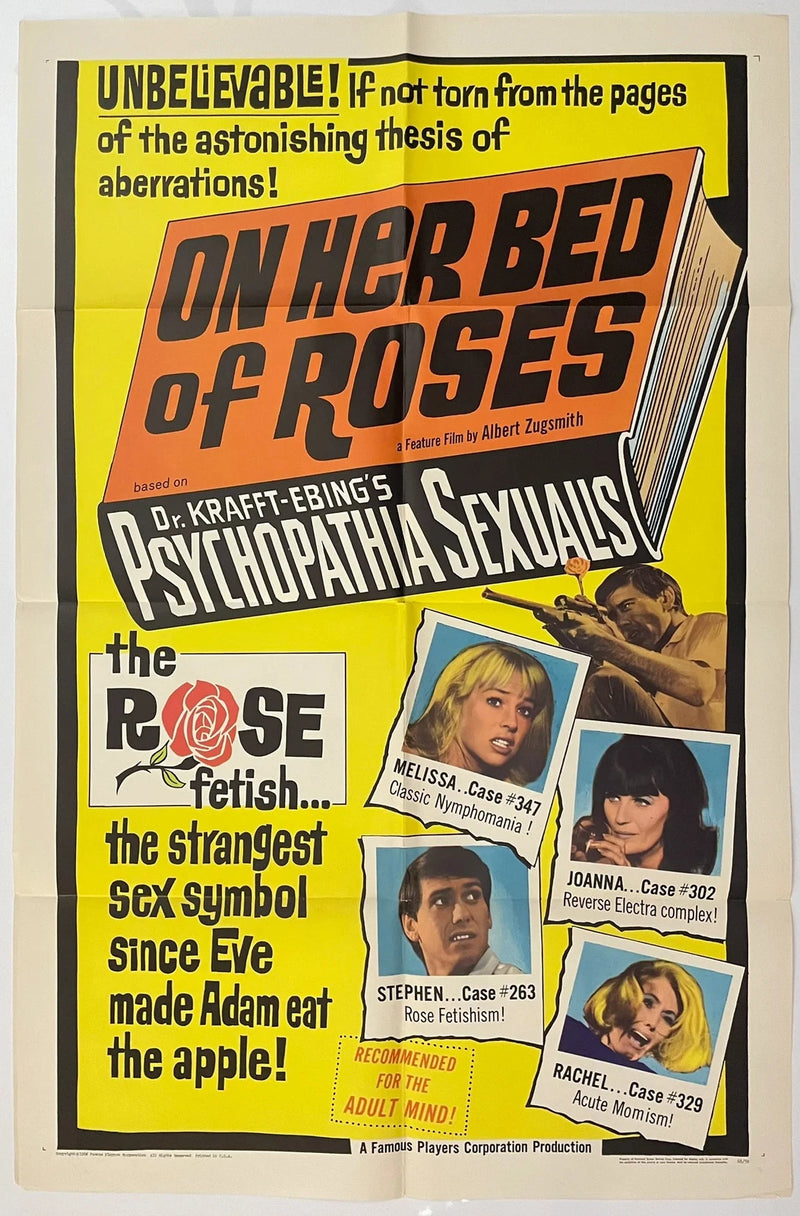On Her Bed of Roses 1963 27x41 Folded USA One Sheet Movie Poster