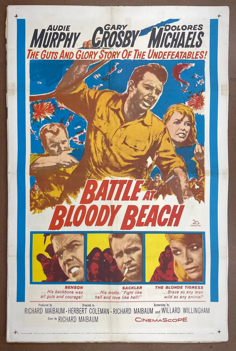 Battle at Bloody Beach 1961 Original US One Sheet Folded War Poster