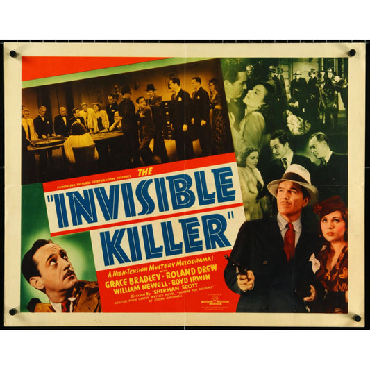 THE INVISIBLE KILLER (1939) Orig. Half-Sheet Movie Poster 22"x28" Blue Title