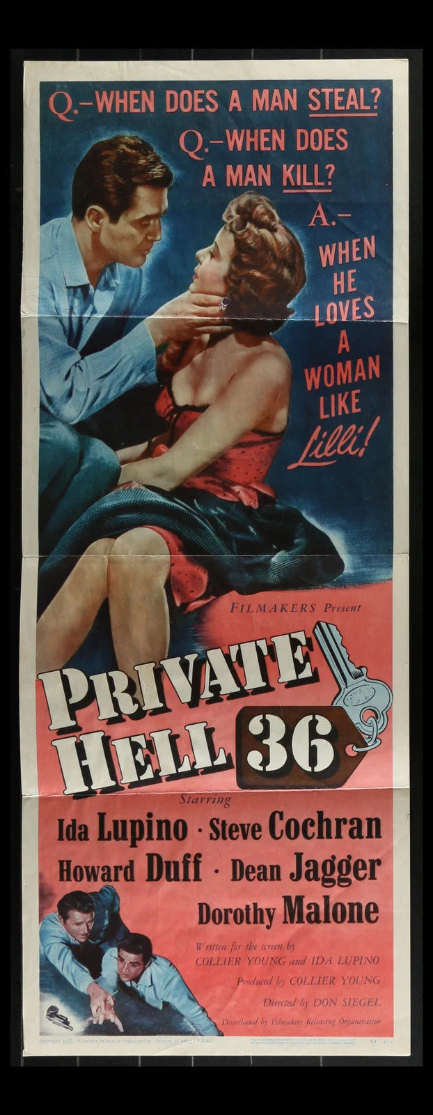 Private Hell 36 (1954) Original Movie Poster Insert 14x36 Ida Lupino Noir