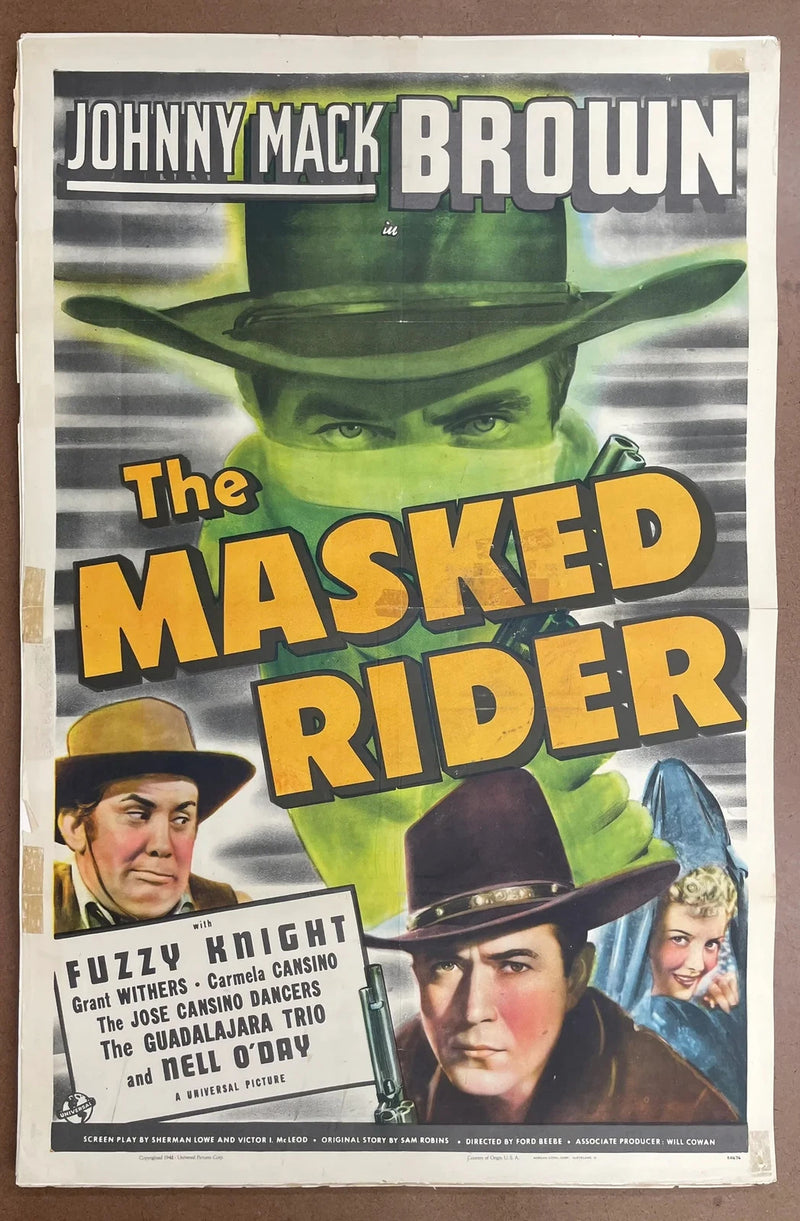 The Masked Rider 1941 Original US Folded Johnny Mack Brown Western Poster